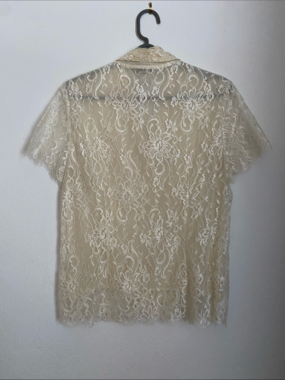 Vintage Lace Button-Front Short Sleeve Top - Cream - Picture 7 of 8